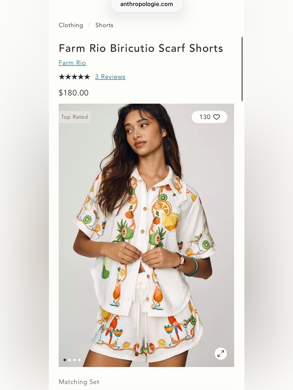 Anthropologie Farm Biricutio White Scarf-Print Shorts with Fruit Motif